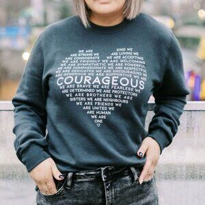 Reign + Glory Charcoal Courageous Crewneck Sweater size S